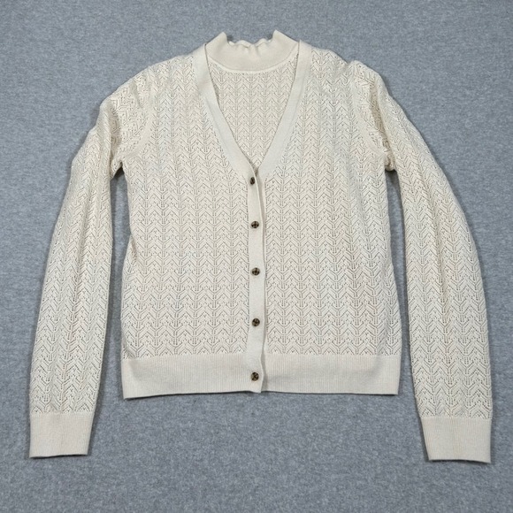 GAP Cardigan Sweater Womens Small‎ Ivory Preppy Academia Mock Neck Open Knit - Picture 4 of 11